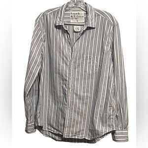 Frank & Eileen Eileen cotton pin stripe button down shirt in blue and white.